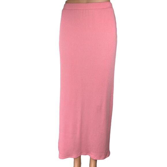 Old Navy Women's Pink Rib Knit Elastic Waist Straight Pencil Maxi Skirt Size M - Picture 1 of 5